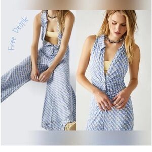 Free People womans Shayla Halter wide leg boho Jumpsuit Size L